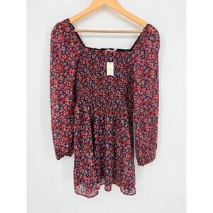 Mi Ami Francesca's Floral Smocked Mini Dress M Red Black Cottagecore Coquette